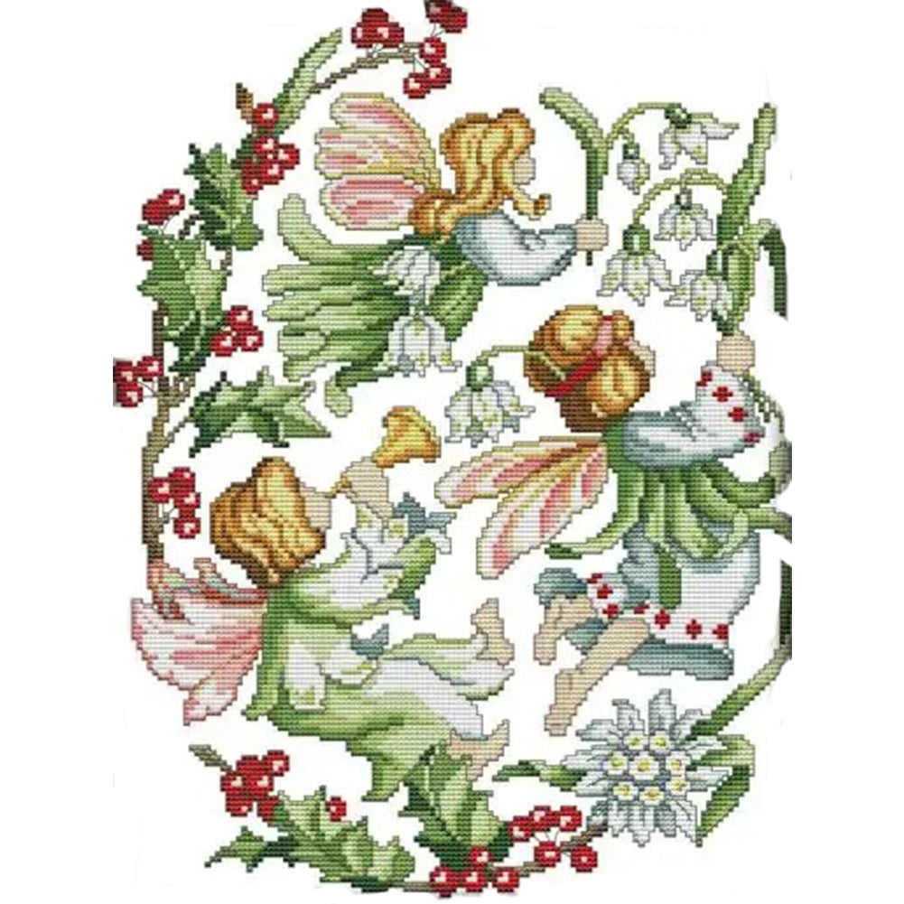 December Flower Fairy - 14CT Stamped Cross Stitch 31*41CM(Joy Sunday)