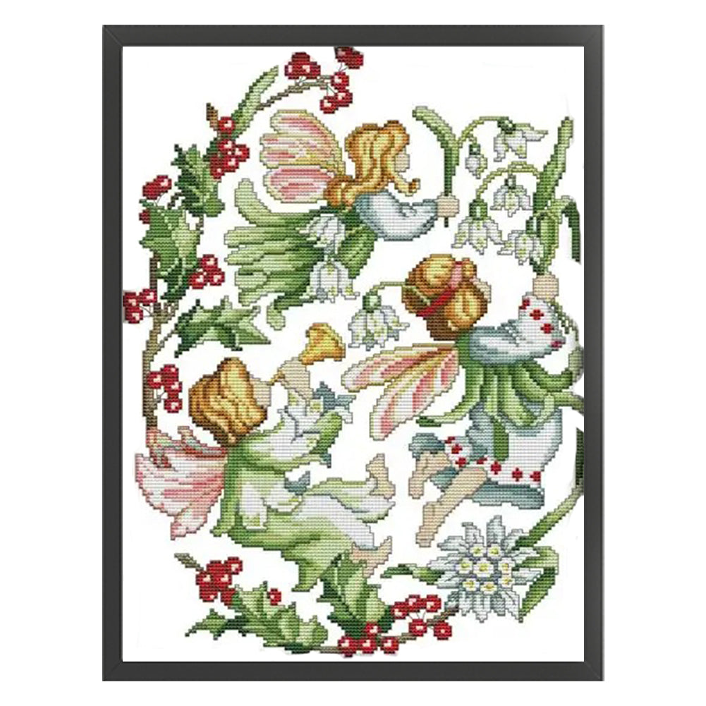 December Flower Fairy - 14CT Stamped Cross Stitch 31*41CM(Joy Sunday)