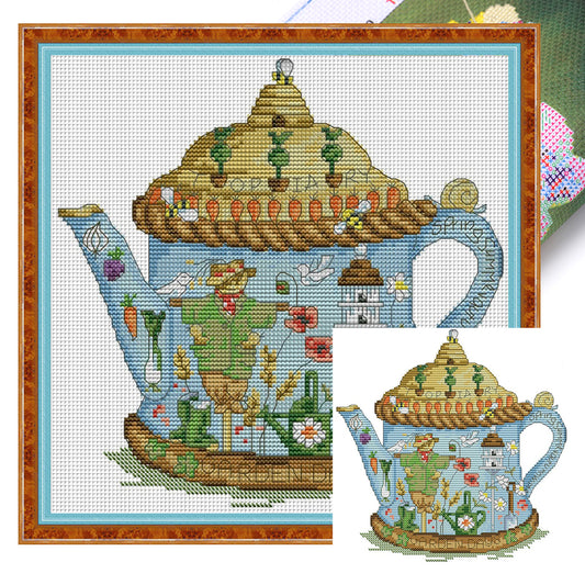 Scarecrow Teapot - 14CT Stamped Cross Stitch 28*27CM(Joy Sunday)