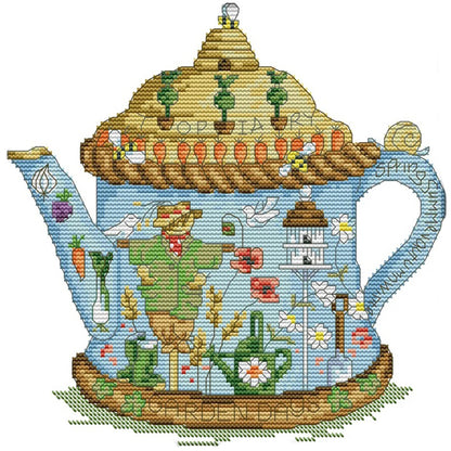 Scarecrow Teapot - 14CT Stamped Cross Stitch 28*27CM(Joy Sunday)