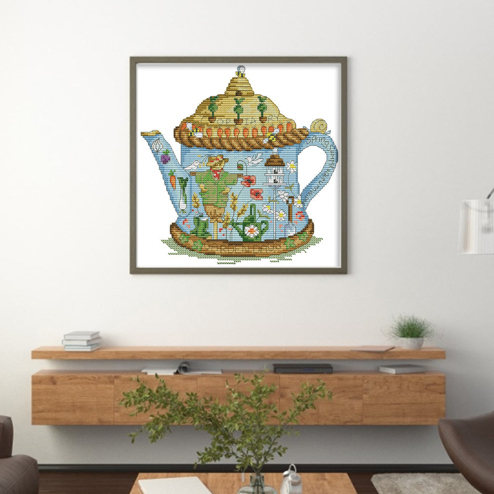 Scarecrow Teapot - 14CT Stamped Cross Stitch 28*27CM(Joy Sunday)