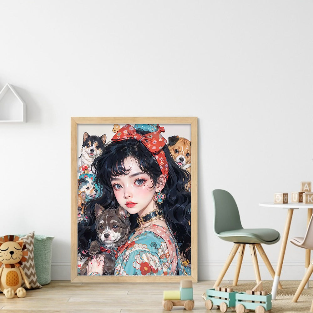 Black-Haired Floral Girl - 11CT Stamped Cross Stitch 40*55CM(Joy Sunday)