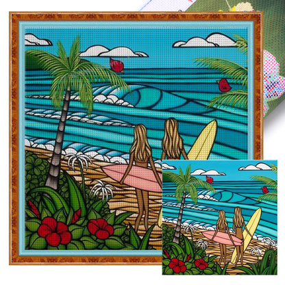 Simple Drawing - Seaside - 14CT Stamped Cross Stitch 40*40CM(Joy Sunday)