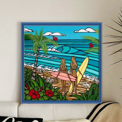 Simple Drawing - Seaside - 14CT Stamped Cross Stitch 40*40CM(Joy Sunday)