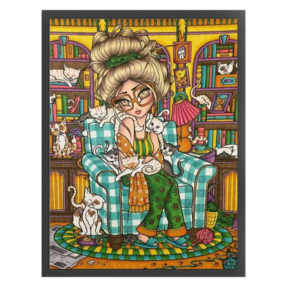 Cartoon Cat Girl With Big Eyes - 14CT Stamped Cross Stitch 40*55CM(Joy Sunday)