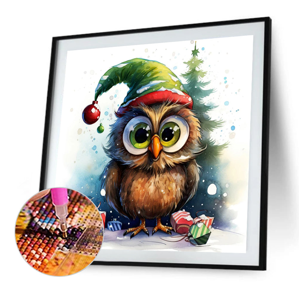 Christmas Owl - Full AB Round Drill Diamond Painting 40*40CM