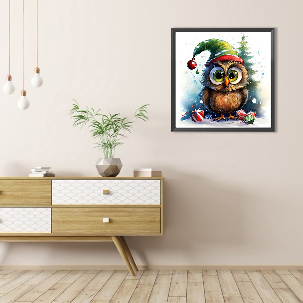 Christmas Owl - Full AB Round Drill Diamond Painting 40*40CM