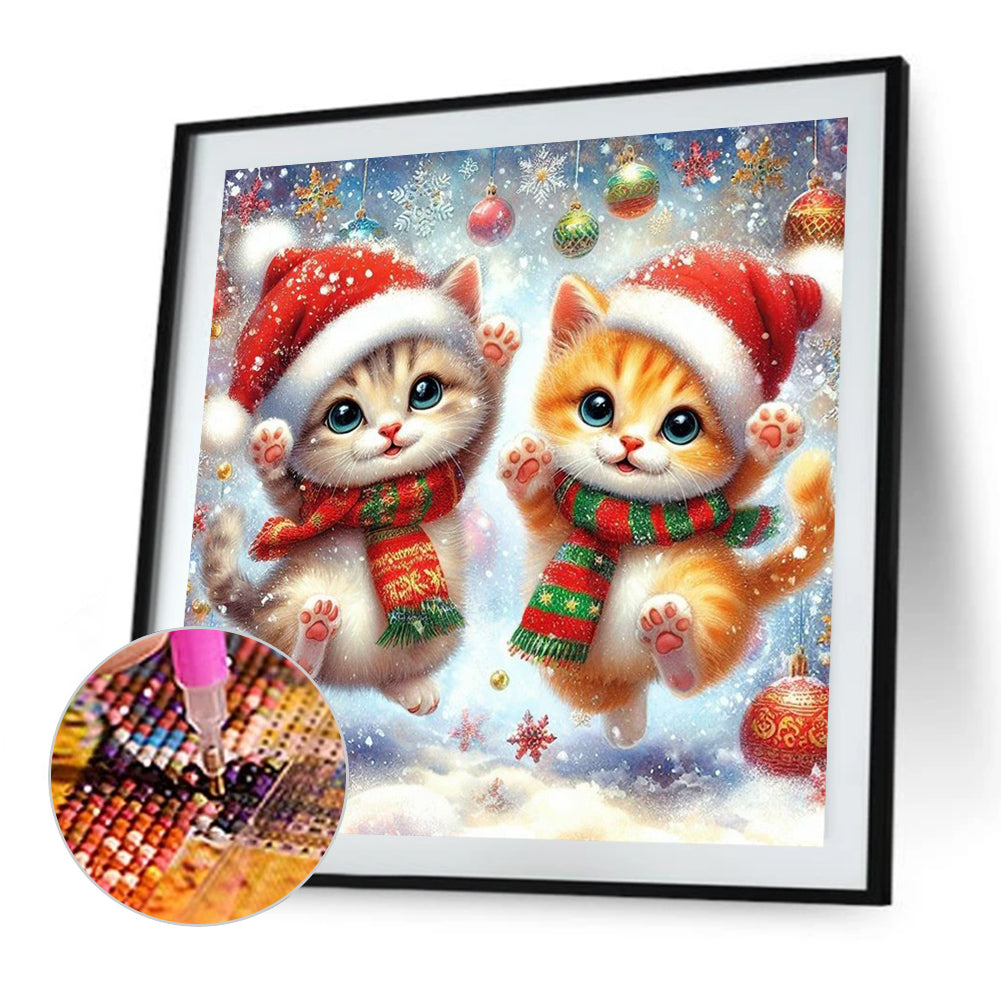 Christmas Kitten - Full AB Round Drill Diamond Painting 40*40CM