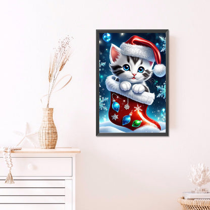 Christmas Stocking Cat - Full AB Round Drill Diamond Painting 40*60CM