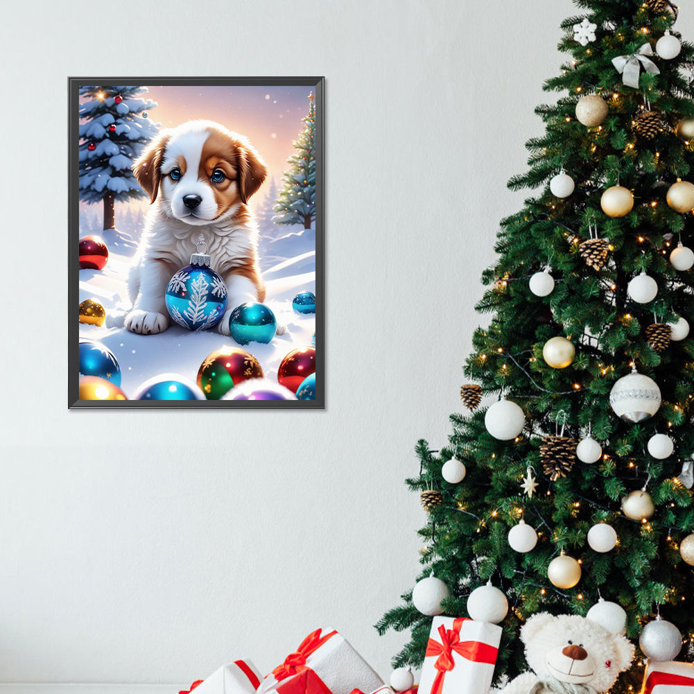 Christmas Puppy - Full Round Drill Diamond Painting 30*40CM