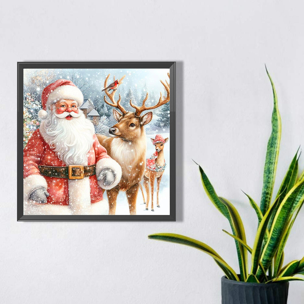 Santa Claus And Elk - Full Square Drill Diamond Painting 30*30CM