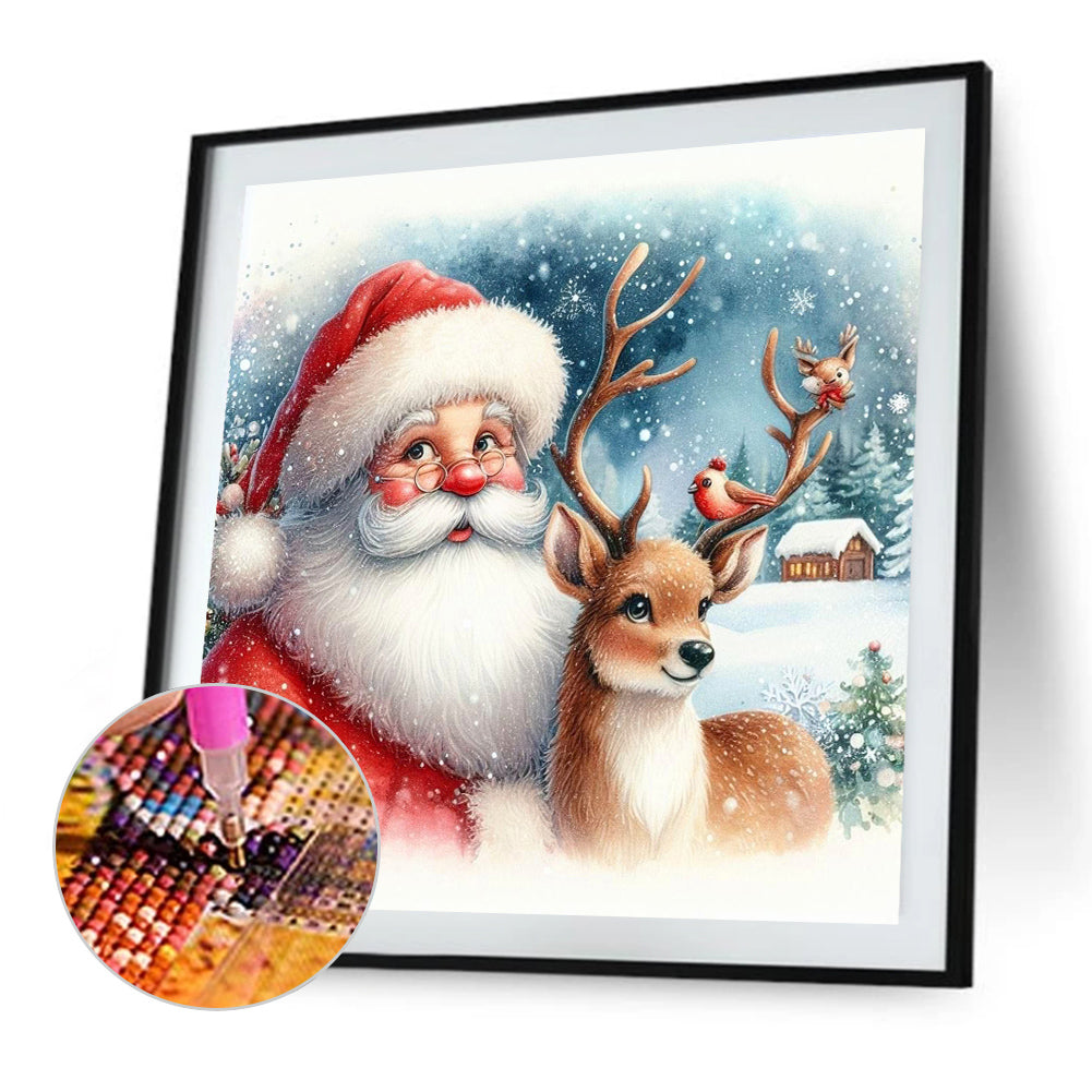 Santa Claus Watching Snow Scene - Full Square Drill Diamond Painting 30*30CM