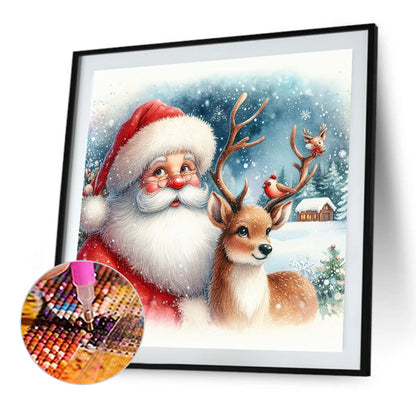 Santa Claus Watching Snow Scene - Full Square Drill Diamond Painting 30*30CM