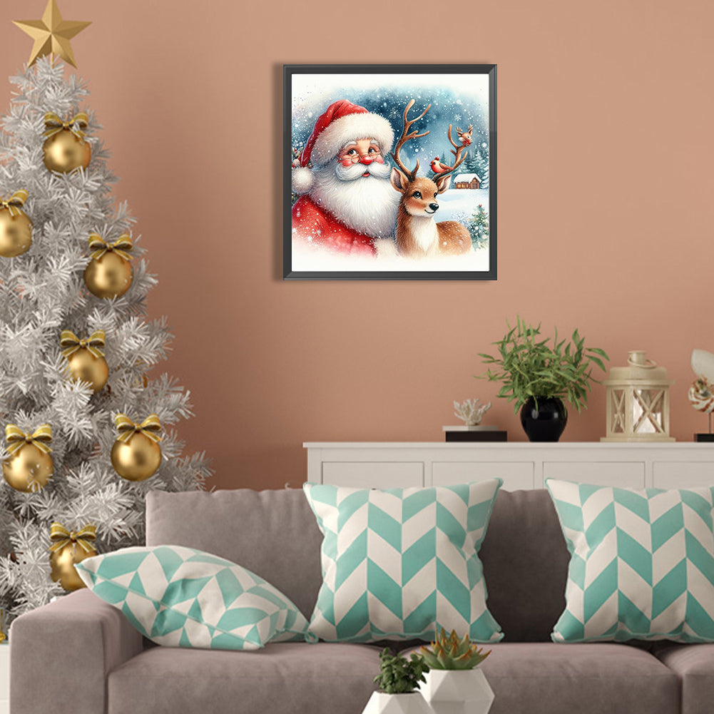 Santa Claus Watching Snow Scene - Full Square Drill Diamond Painting 30*30CM