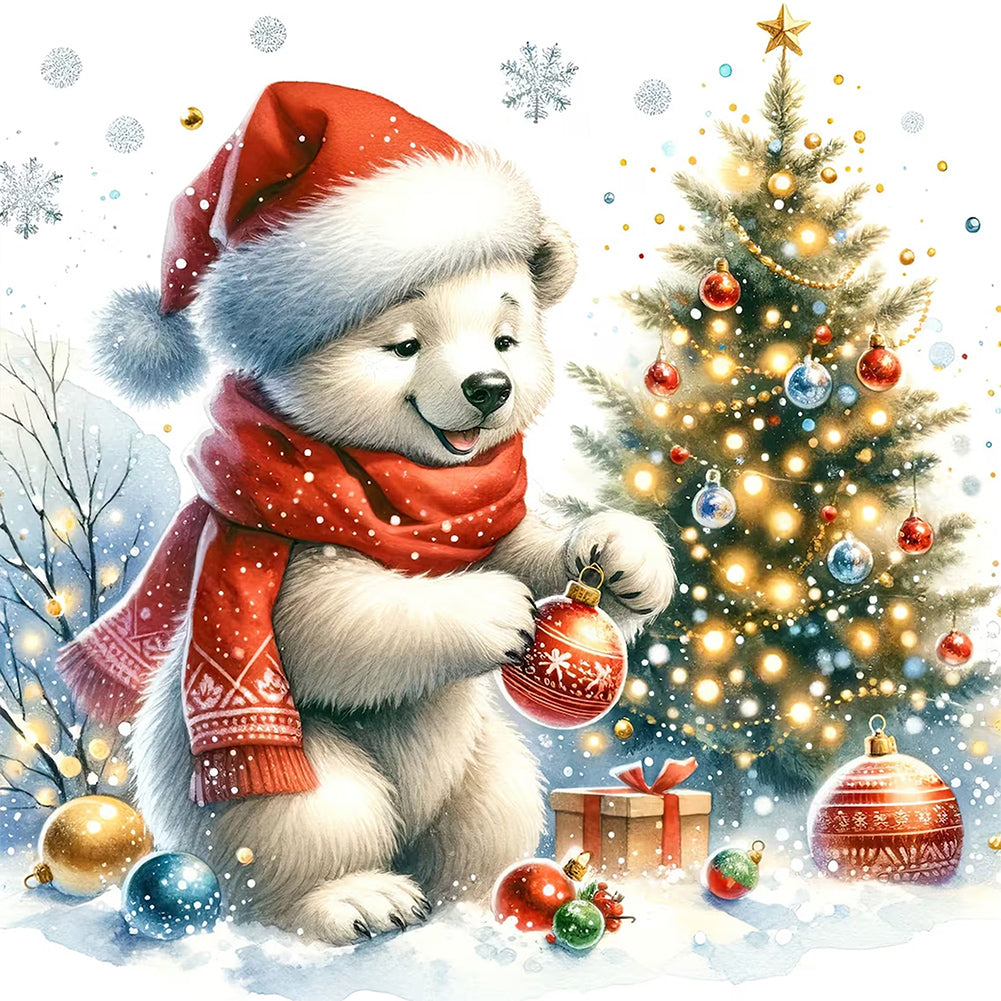 Winter White Bear And Christmas Tree - Full Square Drill Diamond Painting 30*30CM