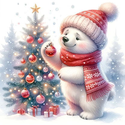 Winter White Bear Decorated Tree - Full Square Drill Diamond Painting 30*30CM