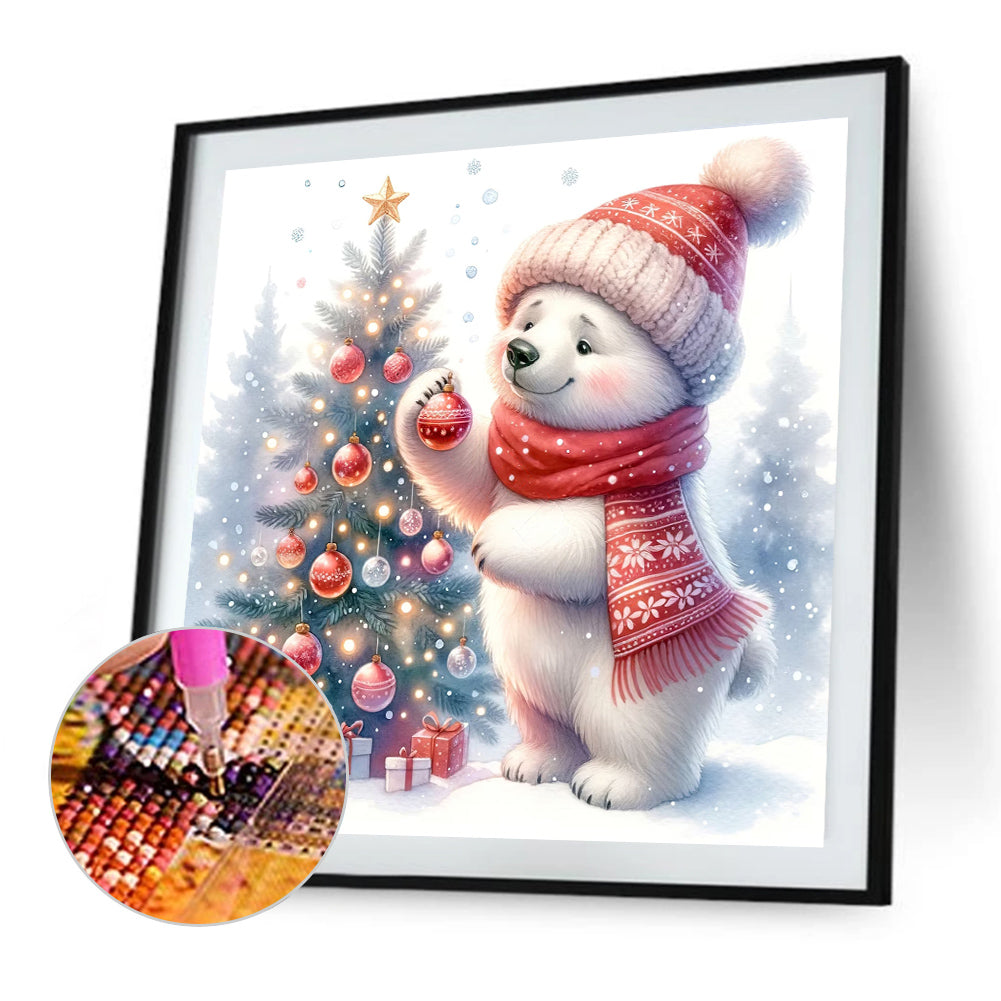 Winter White Bear Decorated Tree - Full Square Drill Diamond Painting 30*30CM