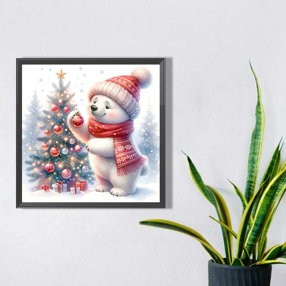 Winter White Bear Decorated Tree - Full Square Drill Diamond Painting 30*30CM