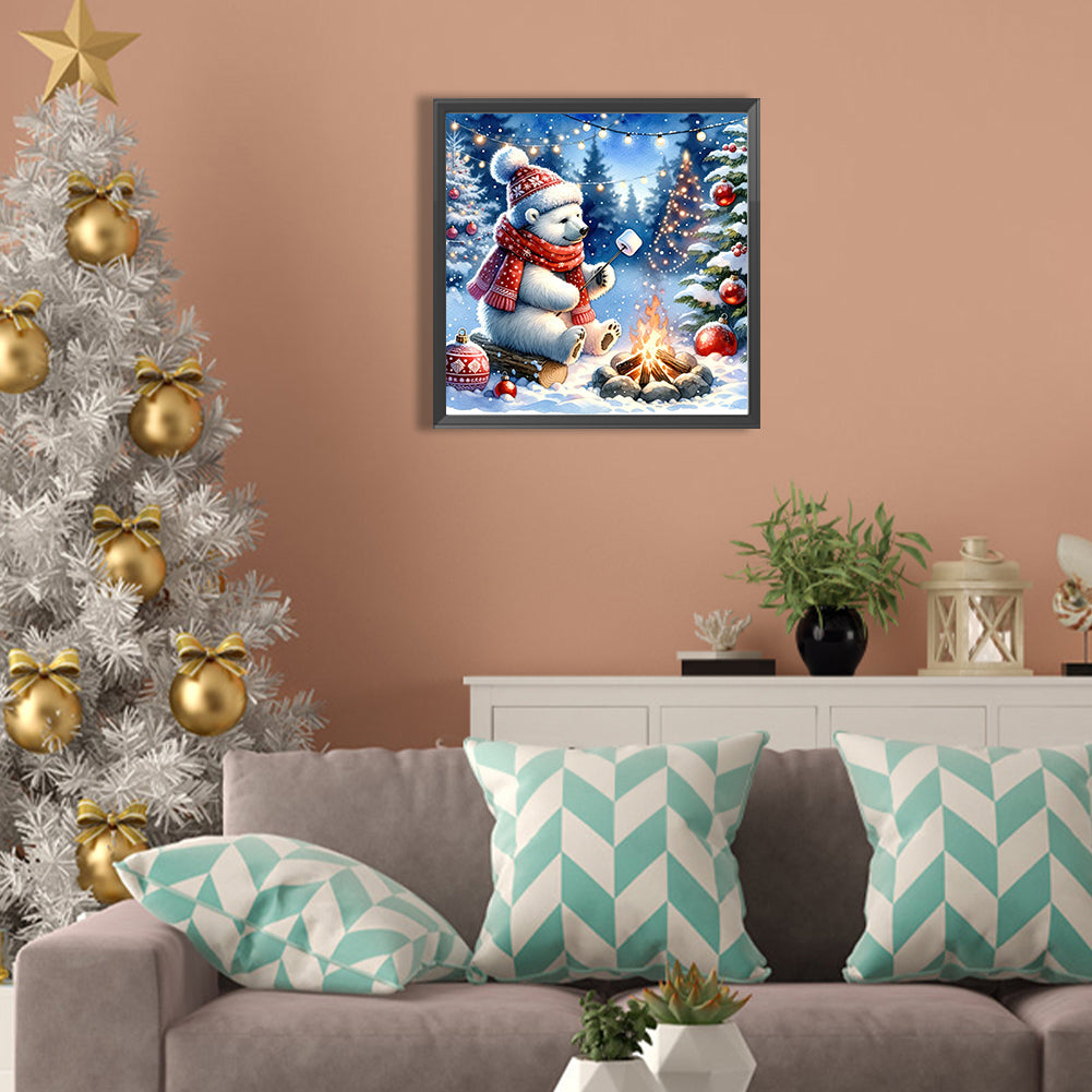 Winter White Bear Roasting Marshmallows - Full Square Drill Diamond Painting 30*30CM