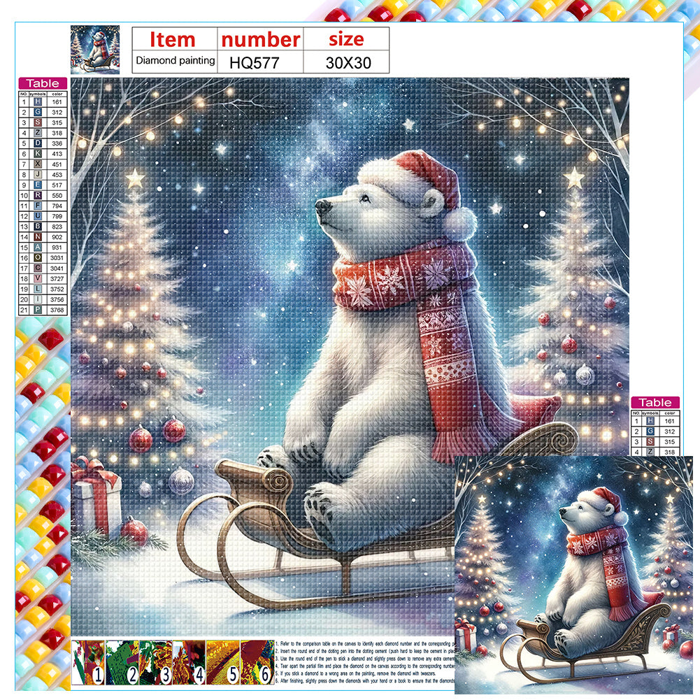 White Bear Looking At The Starry Sky In Winter - Full Square Drill Diamond Painting 30*30CM