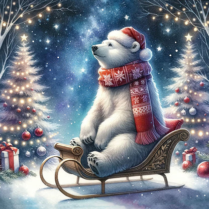 White Bear Looking At The Starry Sky In Winter - Full Square Drill Diamond Painting 30*30CM