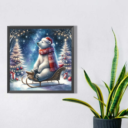 White Bear Looking At The Starry Sky In Winter - Full Square Drill Diamond Painting 30*30CM