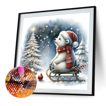 Winter White Bear Looking At Snowy Night - Full Square Drill Diamond Painting 30*30CM