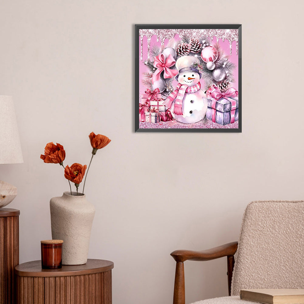 Pink Snowman Sled - Full Round Drill Diamond Painting 30*30CM