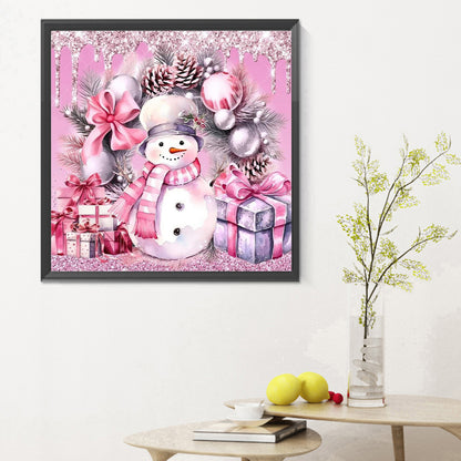 Pink Snowman Sled - Full Round Drill Diamond Painting 30*30CM