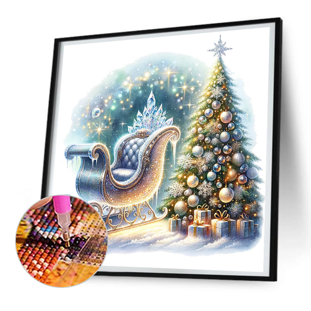 Christmas Tree Sleigh - Full Round Drill Diamond Painting 30*30CM