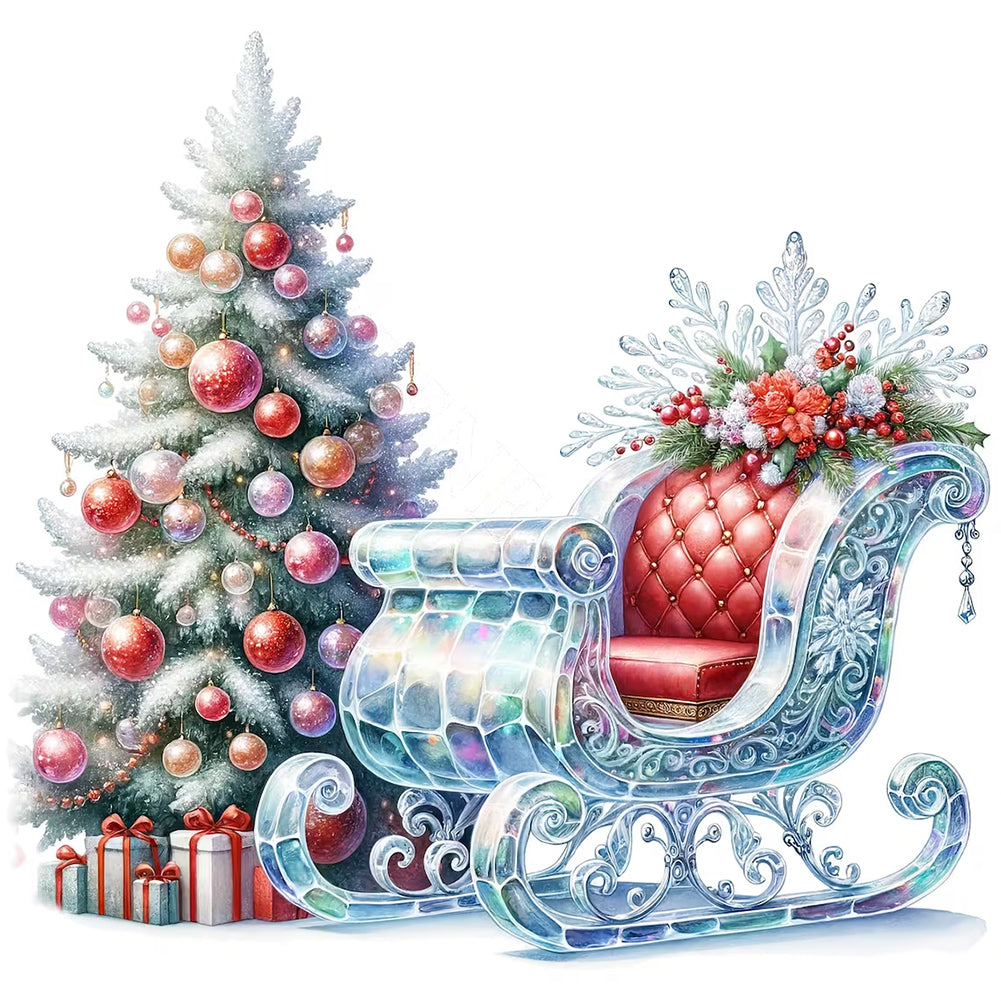 Sleigh Christmas Tree - Full Round Drill Diamond Painting 30*30CM