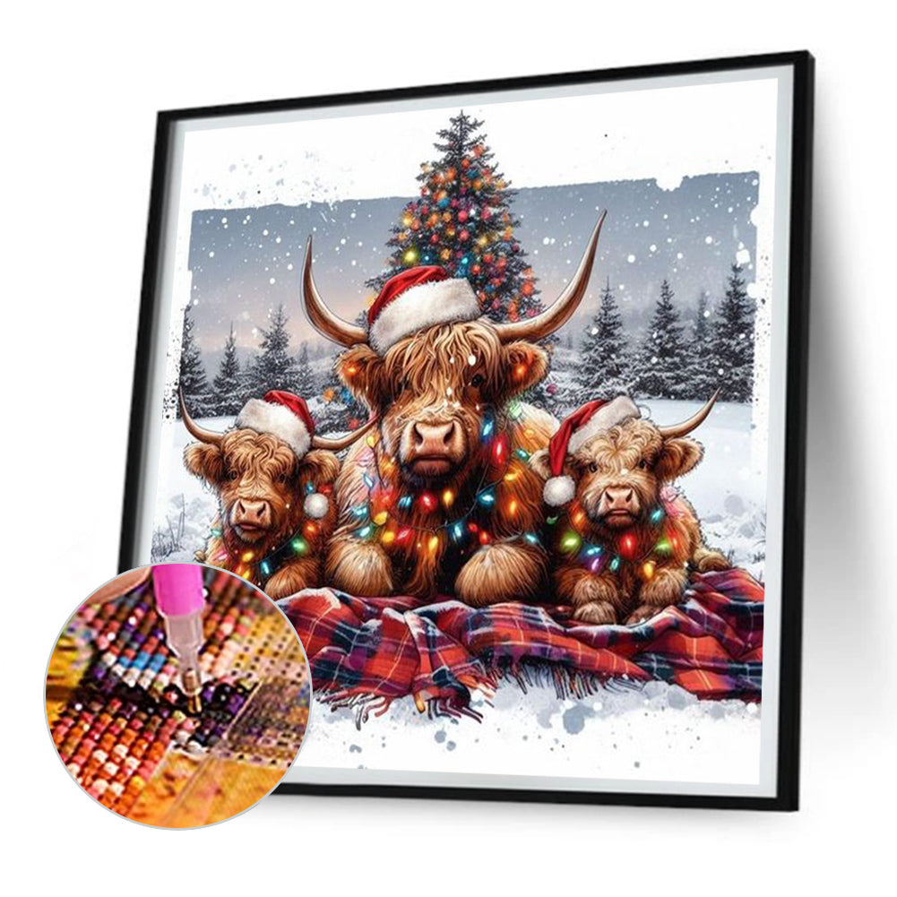 Christmas Yak Family - Full Round Drill Diamond Painting 30*30CM