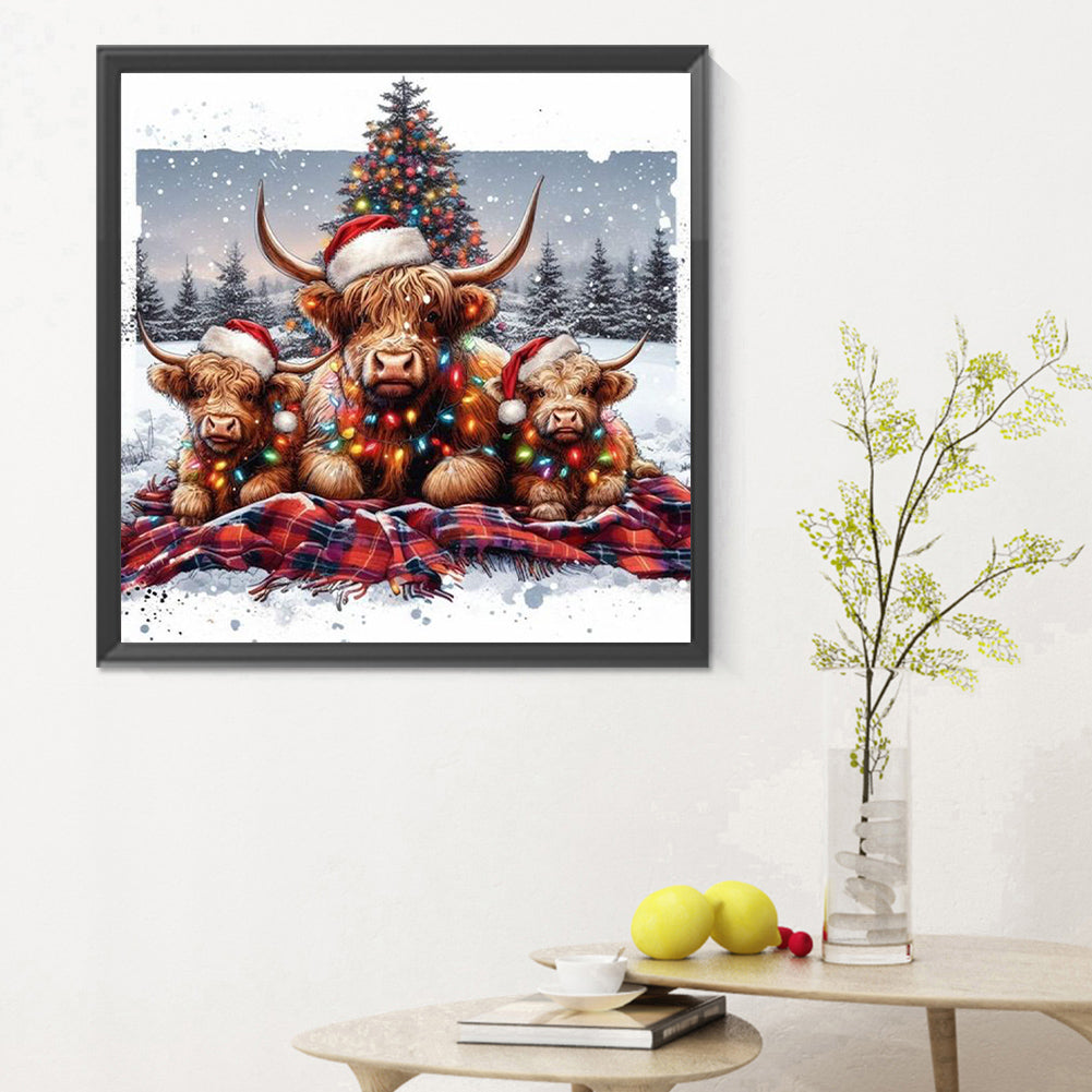 Christmas Yak Family - Full Round Drill Diamond Painting 30*30CM