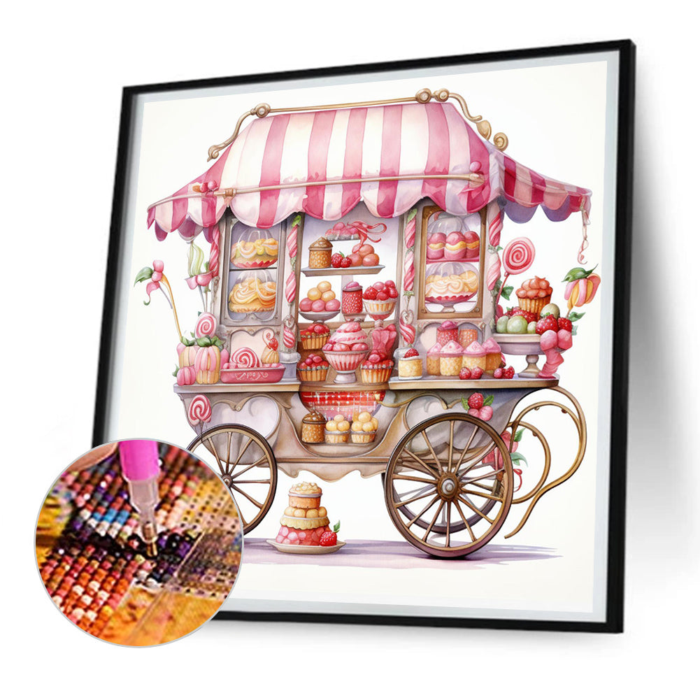 Pink Dessert Shop Trolley - Full Round Drill Diamond Painting 30*30CM