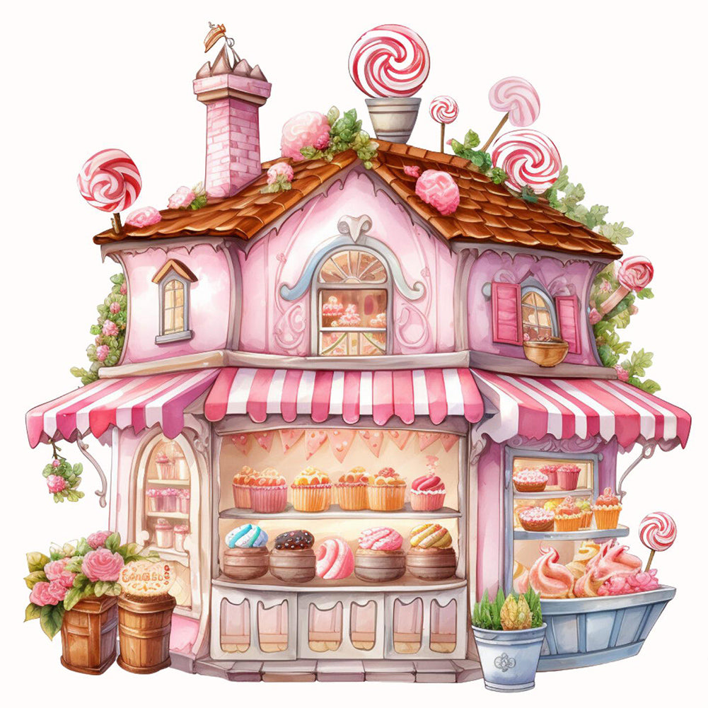 Pink Dessert Shop Trolley - Full Round Drill Diamond Painting 30*30CM