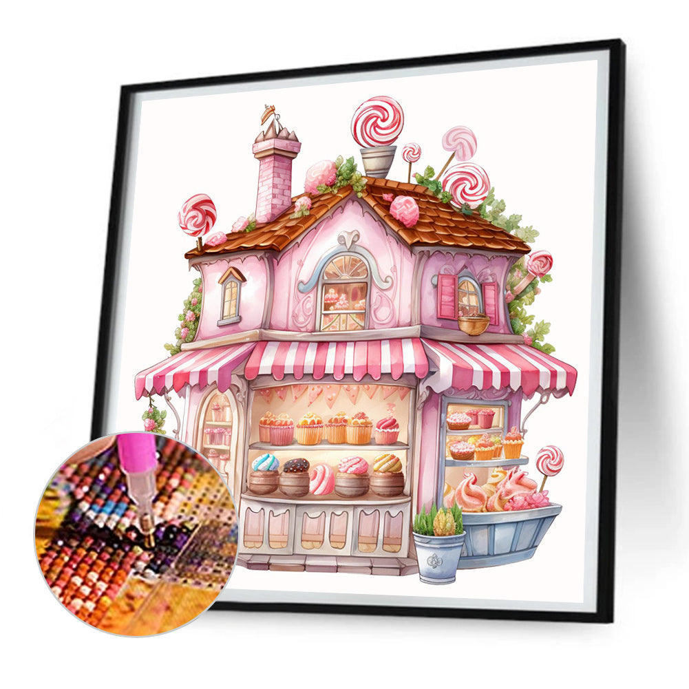 Pink Dessert Shop Trolley - Full Round Drill Diamond Painting 30*30CM