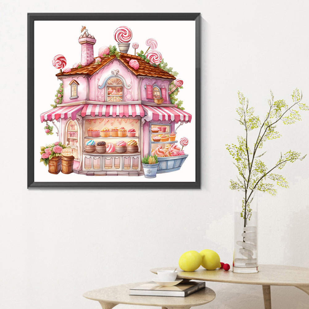 Pink Dessert Shop Trolley - Full Round Drill Diamond Painting 30*30CM