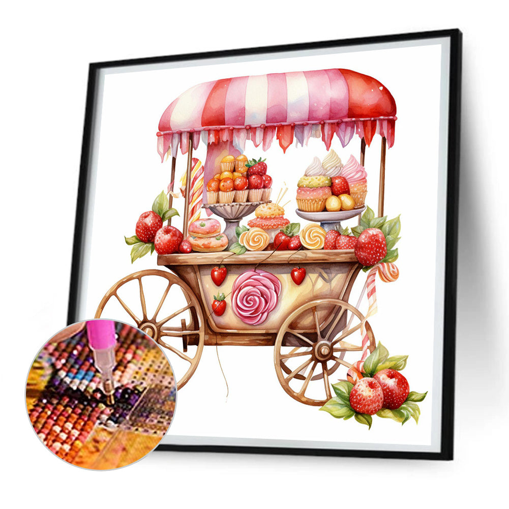 Pink Dessert Shop Trolley - Full Round Drill Diamond Painting 30*30CM