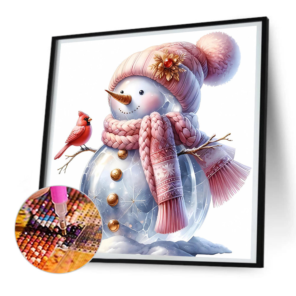 Pink Snowman - Full Round Drill Diamond Painting 30*30CM