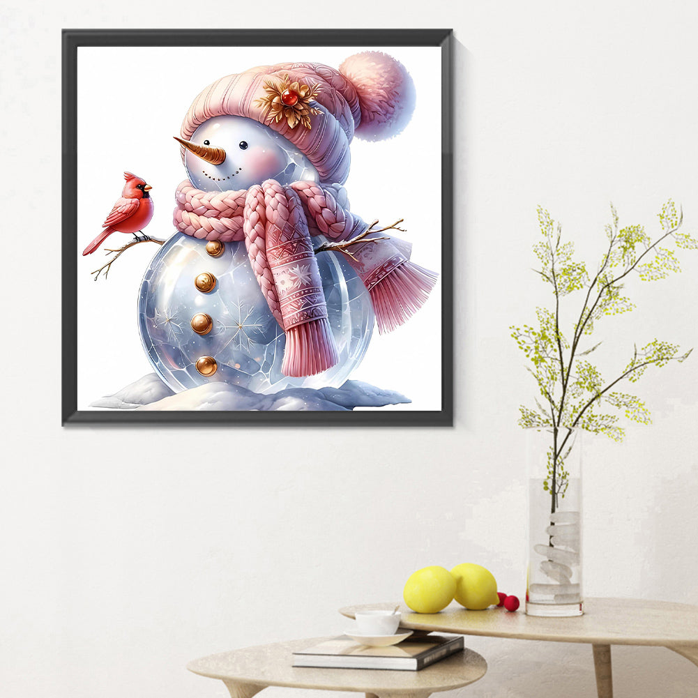 Pink Snowman - Full Round Drill Diamond Painting 30*30CM