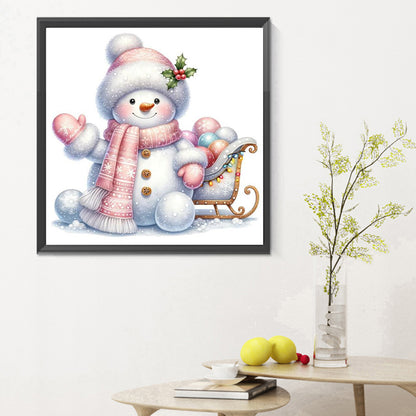 Pink Snowman - Full Round Drill Diamond Painting 30*30CM