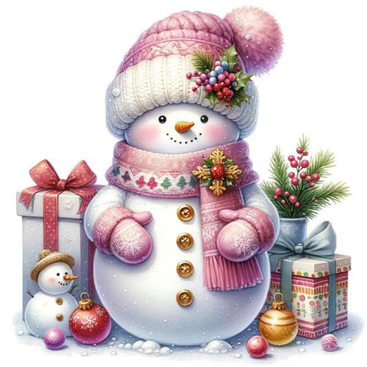 Pink Snowman - Full Round Drill Diamond Painting 30*30CM