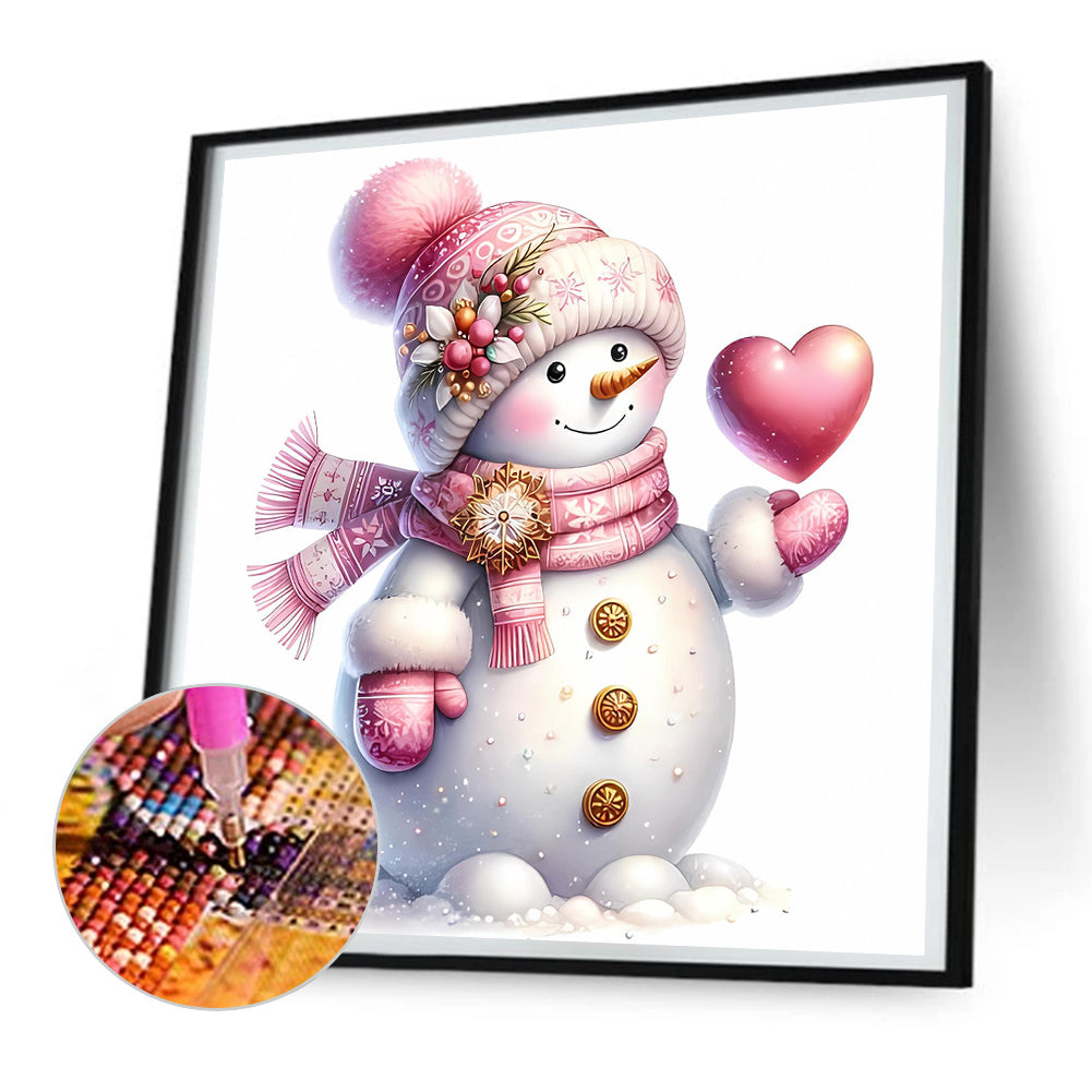 Pink Snowman - Full Round Drill Diamond Painting 30*30CM