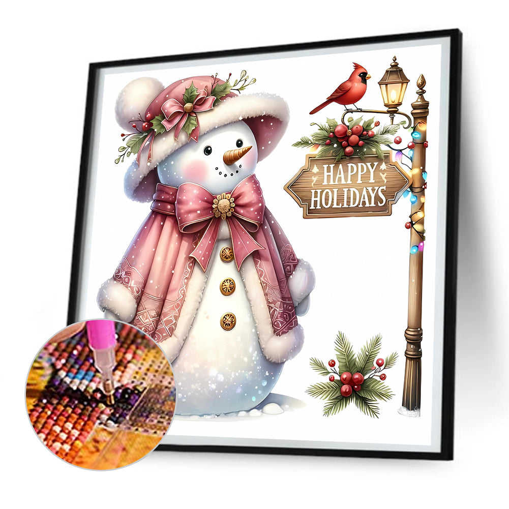 Pink Snowman - Full Round Drill Diamond Painting 30*30CM