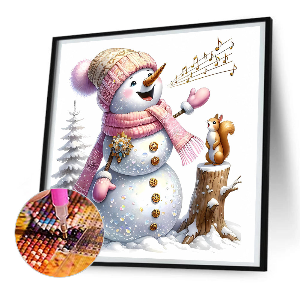 Pink Snowman - Full Round Drill Diamond Painting 30*30CM