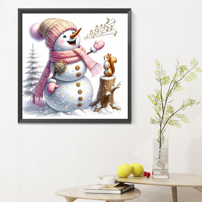 Pink Snowman - Full Round Drill Diamond Painting 30*30CM