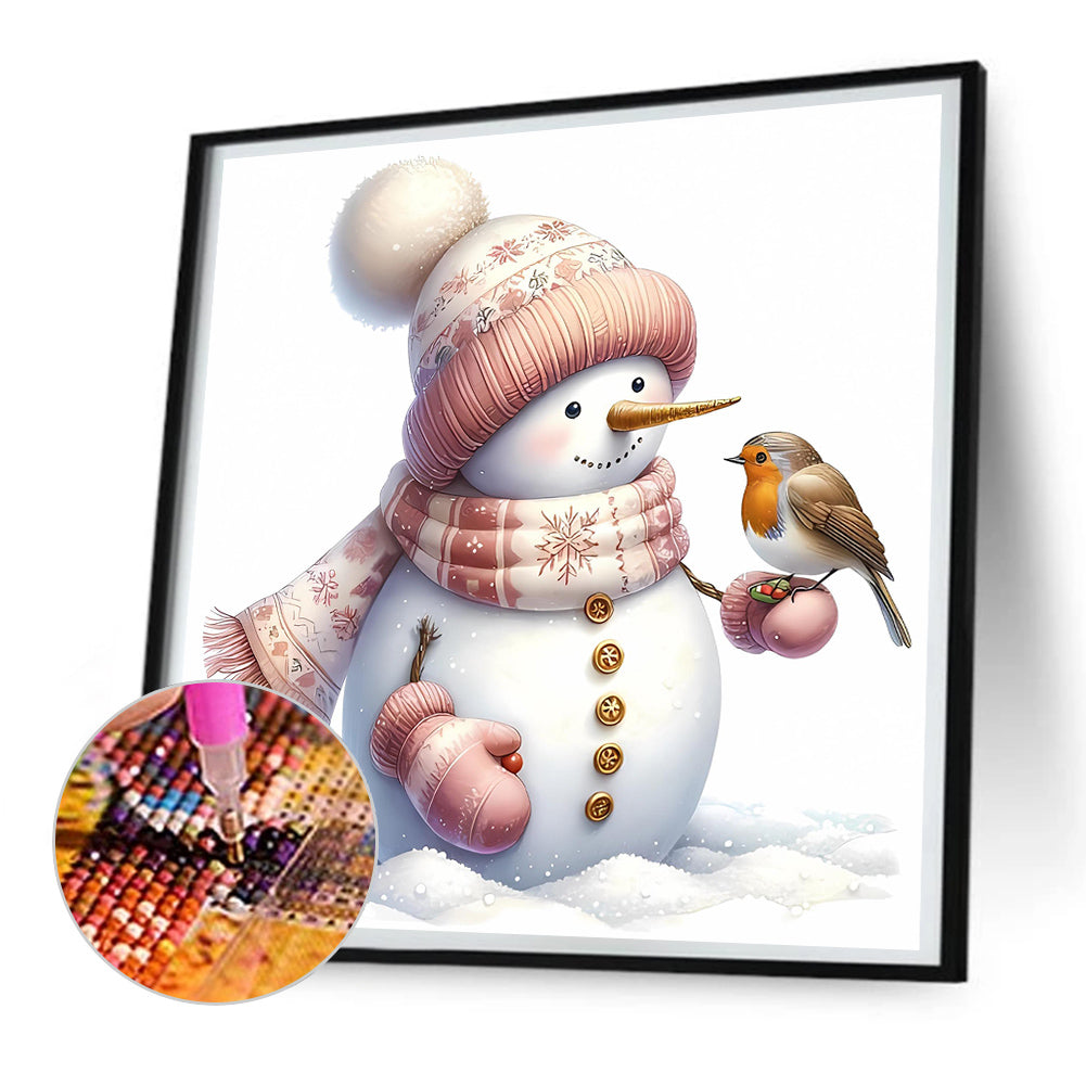 Pink Snowman - Full Round Drill Diamond Painting 30*30CM