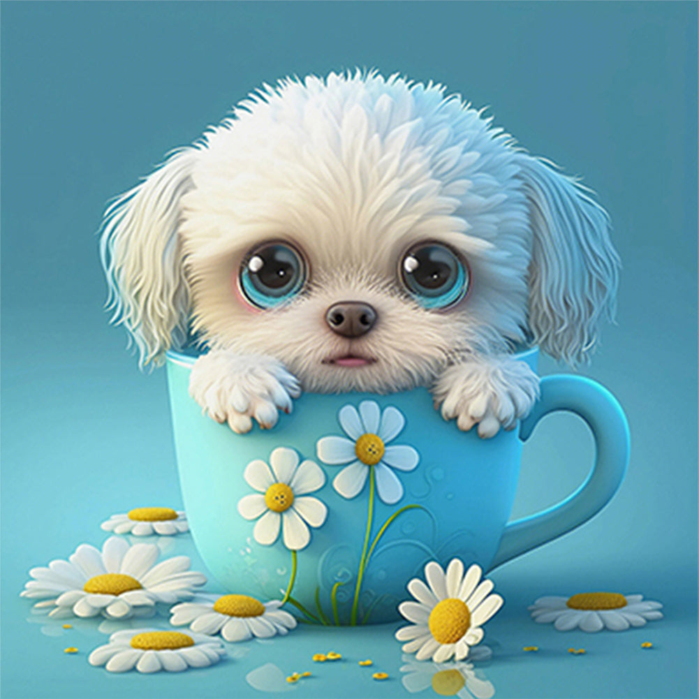 Puppy In Tea Cup - 11CT Stamped Cross Stitch 40*40CM(Joy Sunday)