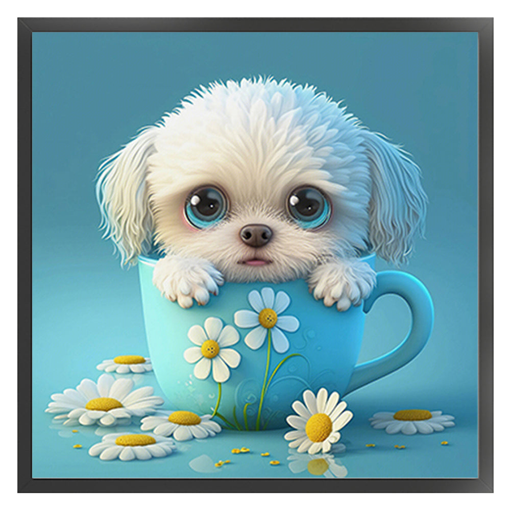 Puppy In Tea Cup - 11CT Stamped Cross Stitch 40*40CM(Joy Sunday)