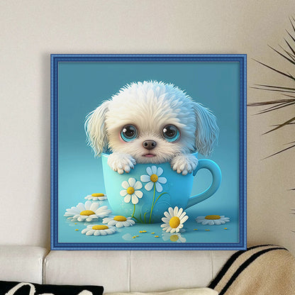 Puppy In Tea Cup - 11CT Stamped Cross Stitch 40*40CM(Joy Sunday)